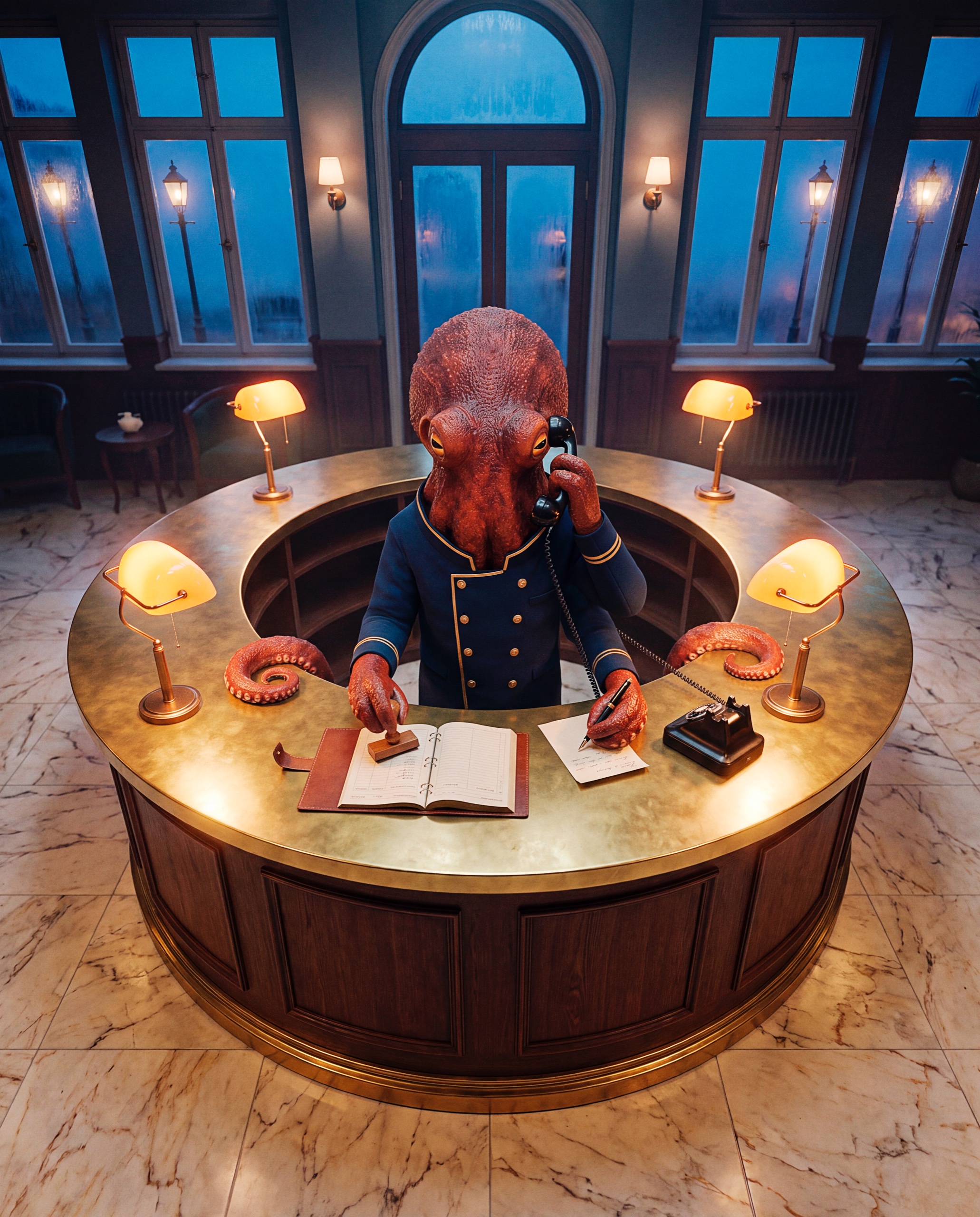 Night Shift — The front desk, overhead